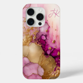 Modern Paars goudmarmer monogram op maat iPhone 15 Pro Case