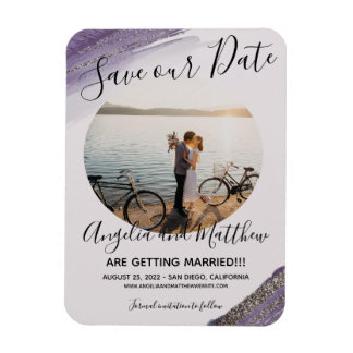 Modern Paars grijs Glitter Spark Save T Date Foto Magneet
