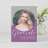 Modern Paars Grijze Afstuderen Foto Kaart (Staand voorkant)