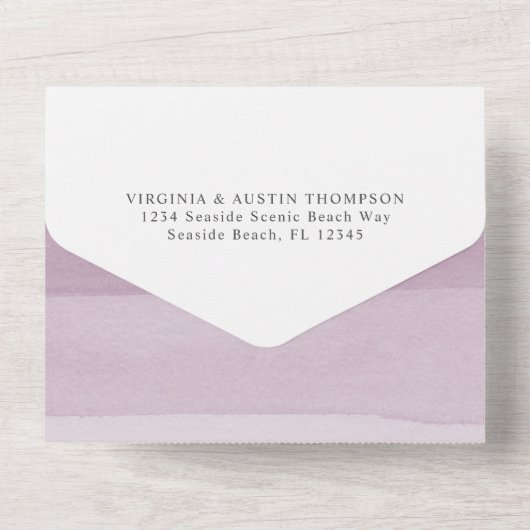 Modern Paars huwelijk All In One Uitnodiging (Achterkant)