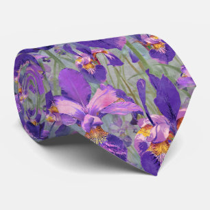 Modern Paars Iris Floral Pattern Wedding Stropdas