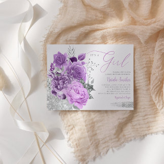 Modern Paars is een meisje met een Floral Boho-Bab Kaart