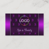 Modern Paars met Logo Foto en Monogram Patroon Visitekaartje (Voorkant)