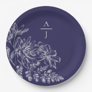 Modern Paars monogram - Bord Floral paper