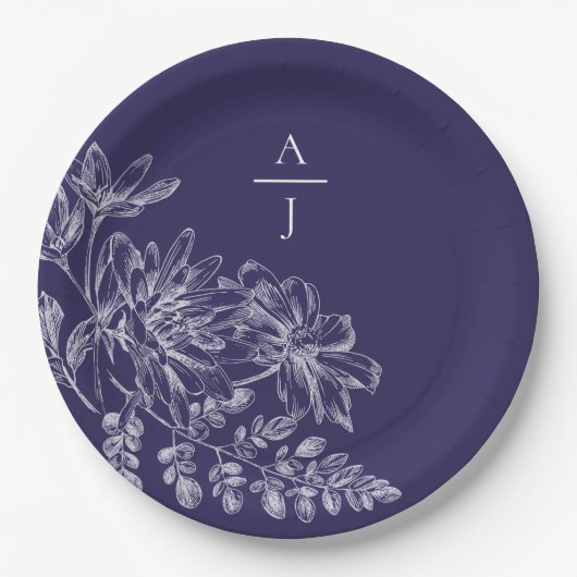 Modern Paars monogram - Bord Floral paper (Voorkant)