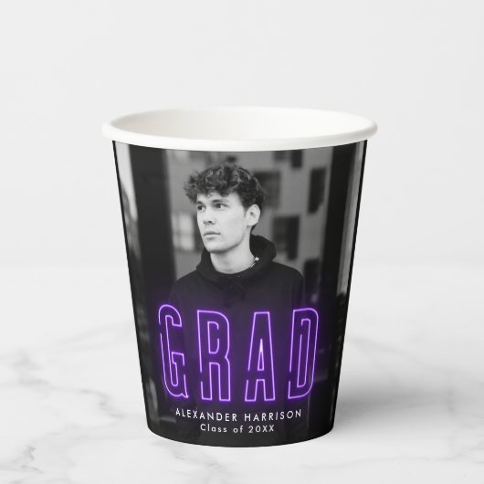 Modern Paars Neon Afstuderen Papieren Bekers (Voorkant)