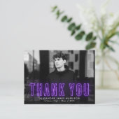 Modern Paars Neon Foto Afstuderen Hartelijk dank Briefkaart (Staand voorkant)