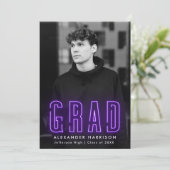 Modern Paars Neon Vertical Photo Afstuderen Aankondiging (Staand voorkant)