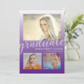 Modern Paars Ombre Afstuderen 3 foto's Afstuderen Aankondiging (Staand voorkant)