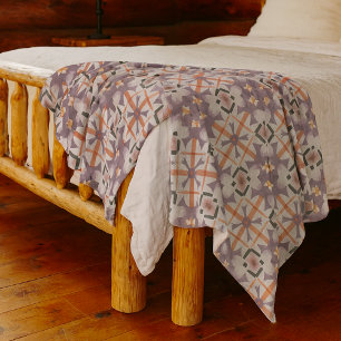 Modern Paars Oranje Tribal Mozaïek Kunstpatroon Fleece Deken