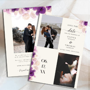 Modern Paars Orchid Boho Chic 3 Foto's Weddenschap Save The Date