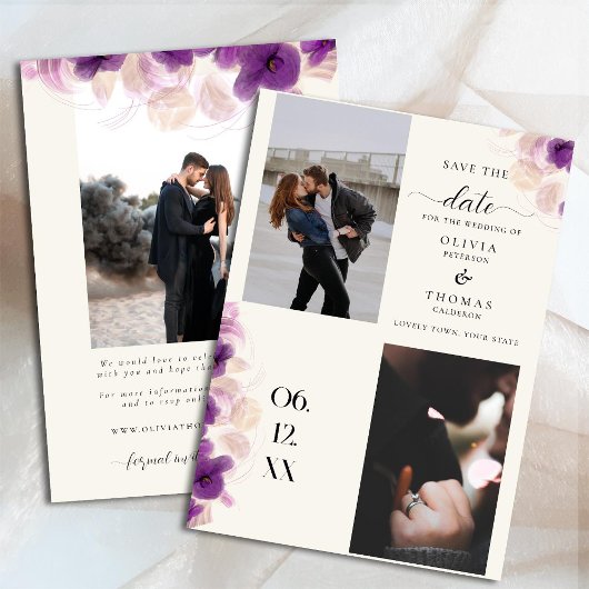 Modern Paars Orchid Boho Chic 3 Foto's Weddenschap Save The Date