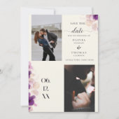Modern Paars Orchid Boho Chic 3 Foto's Weddenschap Save The Date (Voorkant)
