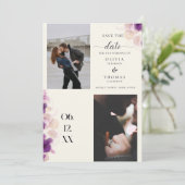 Modern Paars Orchid Boho Chic 3 Foto's Weddenschap Save The Date (Staand voorkant)