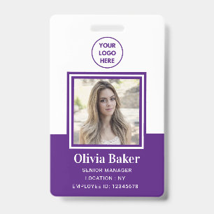 Modern Paars Pasfoto Bedrijfslogo Werknemer Badge