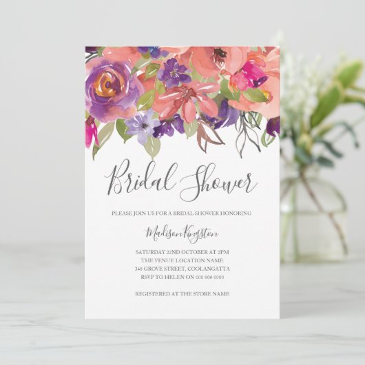 Modern Paars Peach Blossom Vrijgezellenfeest Invit Kaart (Staand voorkant)