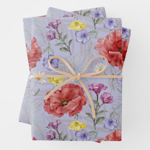 Modern paars & rood wildbloempatroon inpakpapier vel