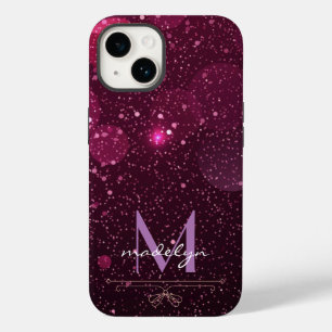 Modern Paars Roos Gold Glitter met monogram Case-Mate iPhone 14 Hoesje