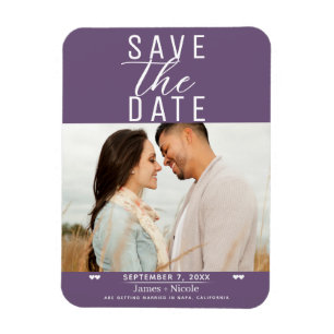Modern Paars Save the Date Huwelijksfoto Magneet