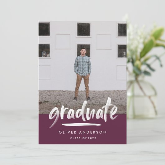 Modern paars script 3 foto stijlvol afstuderen kaart (Staand voorkant)