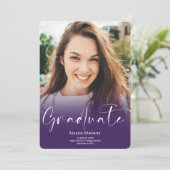 Modern paars script 4 foto's afstuderen aankondiging (Staand voorkant)