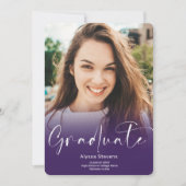 Modern paars script 4 foto's afstuderen aankondiging (Voorkant)