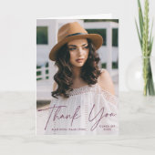 Modern Paars script Afstuderen foto's Bedankkaart (Voorkant)