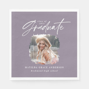 Modern paars script foto elegant afstuderen dan servet