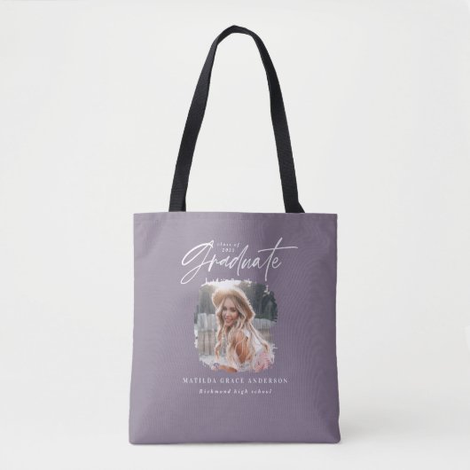 Modern paars script foto elegant afstuderen tote bag (Voorkant)