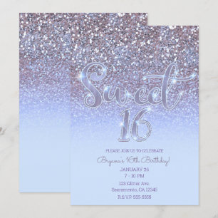 Modern Paars Silver Glam Glitter Sweet 16 Kaart