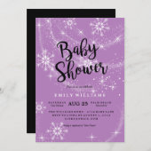 Modern Paars Snowflake Baby shower Kaart (Voorkant / Achterkant)