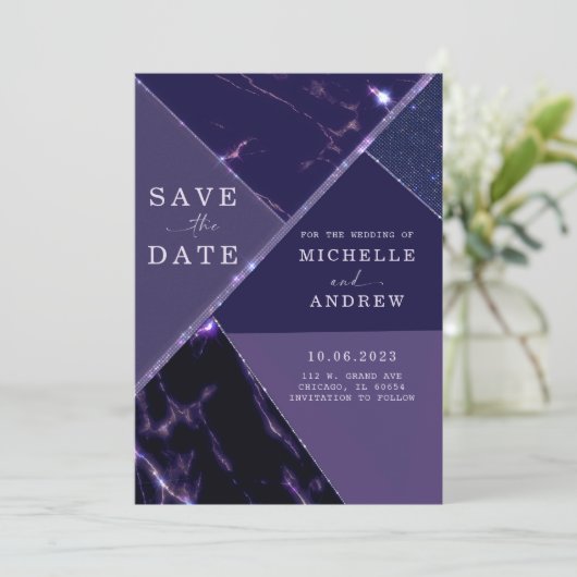 Modern Paars sparen de Sjabloon van de Datum Kaart (Staand voorkant)