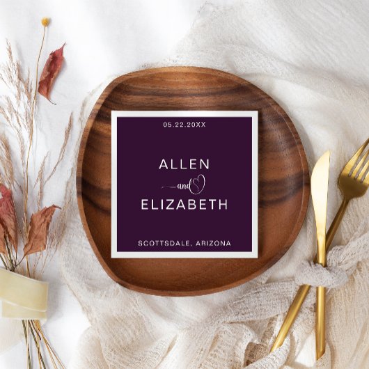 Modern Paars stijlvol persoonlijk huwelijk Servet