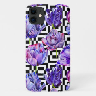 Modern Paars Tulip Girly Chic Geometric Pattern Case-Mate iPhone Case