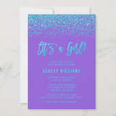 Modern Paars Turquoise Glitter Girl Baby shower Kaart (Voorkant)