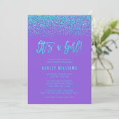 Modern Paars Turquoise Glitter Girl Baby shower Kaart (Staand voorkant)