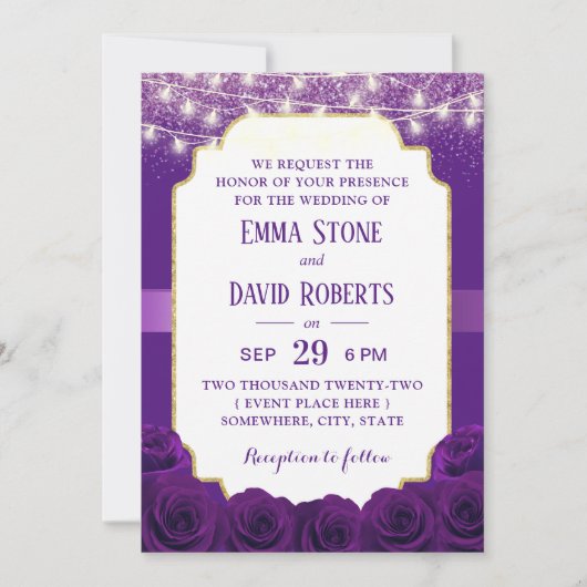 Modern Paars Violet Roos Flowers Elegant Wedding Kaart (Voorkant)