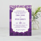 Modern Paars Violet Roos Flowers Elegant Wedding Kaart (Staand voorkant)