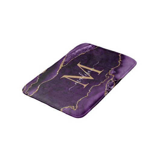 Modern Paars VioletGold Agate Geode Chic Monogram Badmat (Gekanteld)