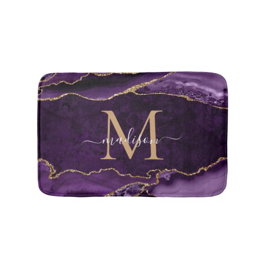 Modern Paars VioletGold Agate Geode Chic Monogram Badmat (Voorkant)