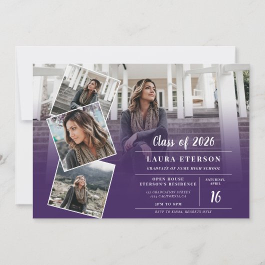 Modern paars violiet minimalistisch fotoafstuderen kaart (Voorkant)