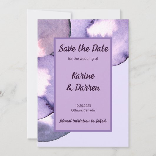 Modern paars viooltje save the date (Voorkant)