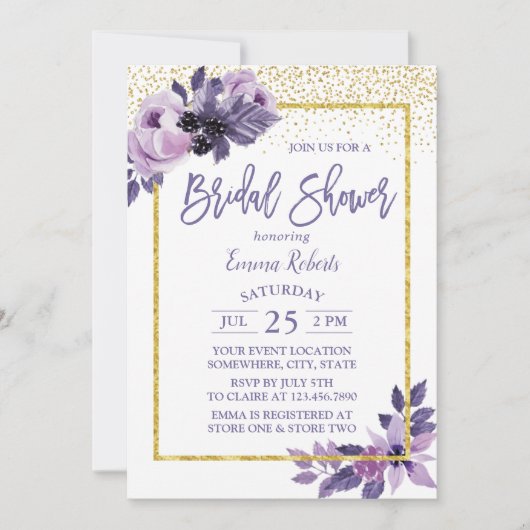 Modern Paars Vrijgezellenfeest van Floral Gold Lij Kaart (Voorkant)