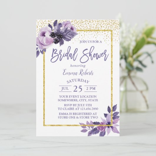 Modern Paars Vrijgezellenfeest van Floral Gold Lij Kaart (Staand voorkant)