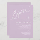 Modern Paars-White Cross-Girl Baptisme Uitnodiging (Voorkant / Achterkant)