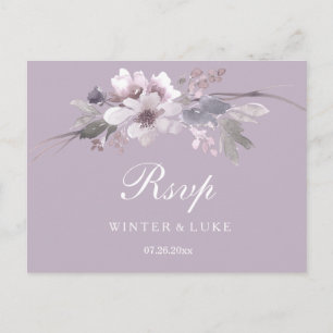 Modern Paars Winter Floral Wedding RSVP Briefkaart