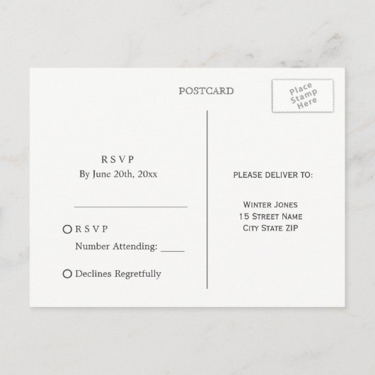 Modern Paars Winter Floral Wedding RSVP Briefkaart (Achterkant)