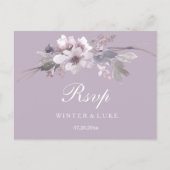 Modern Paars Winter Floral Wedding RSVP Briefkaart (Voorkant)
