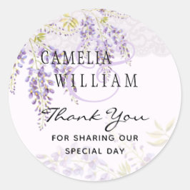 Modern Paars Wisteria Floral Lace Wedding Ronde Sticker