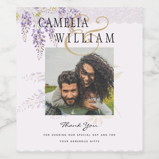 Modern Paars Wisteria Floral Lace Wedding Wijn Etiket (Enkel label)